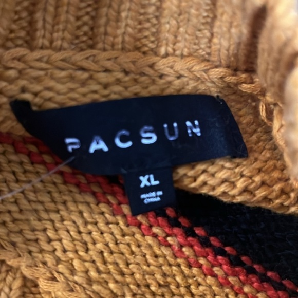 Pacsun Striped Knit Sweater Black, Red, Yellow new with tag XL  Nothing is Real - Picture 6 of 14